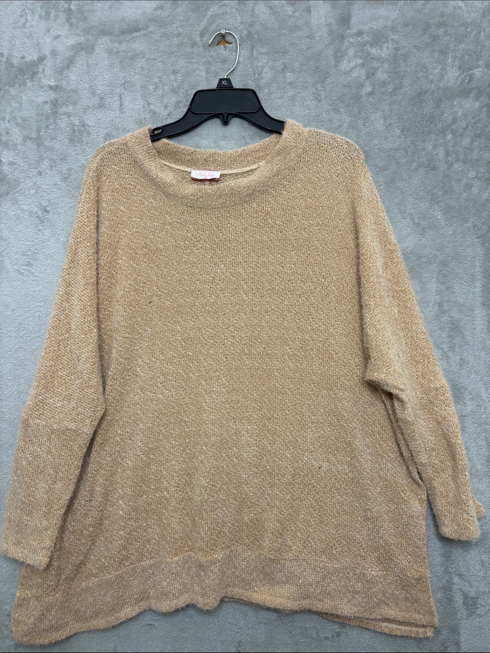 Pink Lily Dreamy Days Beige Fuzzy Crew Neck Sweater Brown Crew Neck Sweater Medi